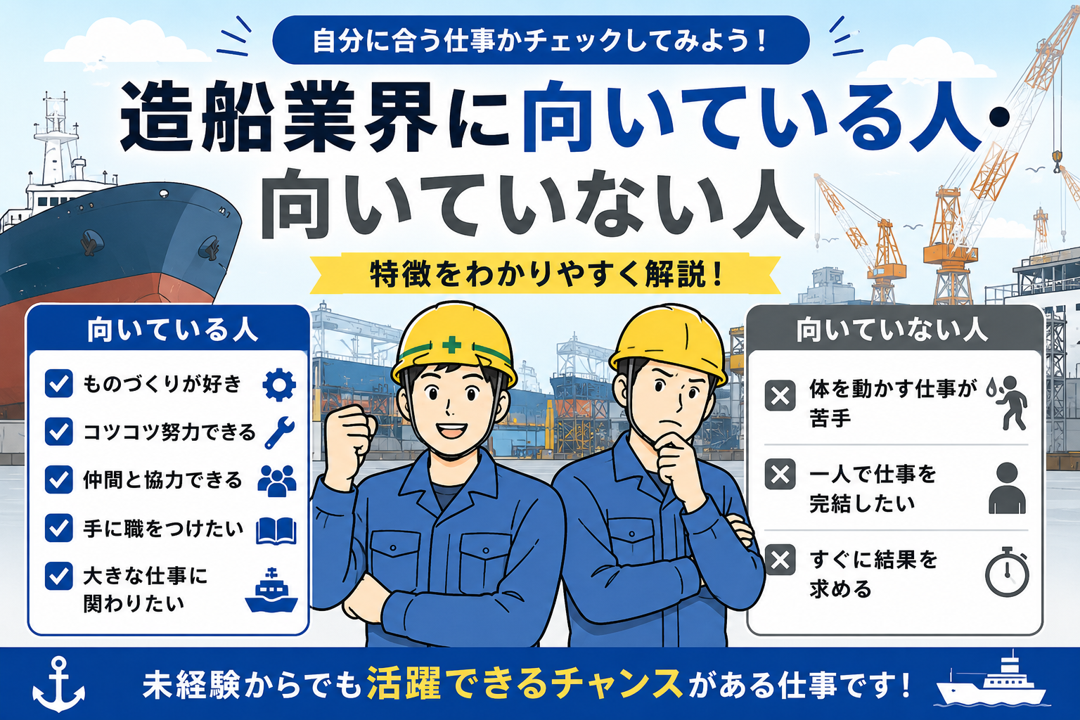 造船業界に向いている人・向いていない人｜自分に合う仕事かチェックしてみよう