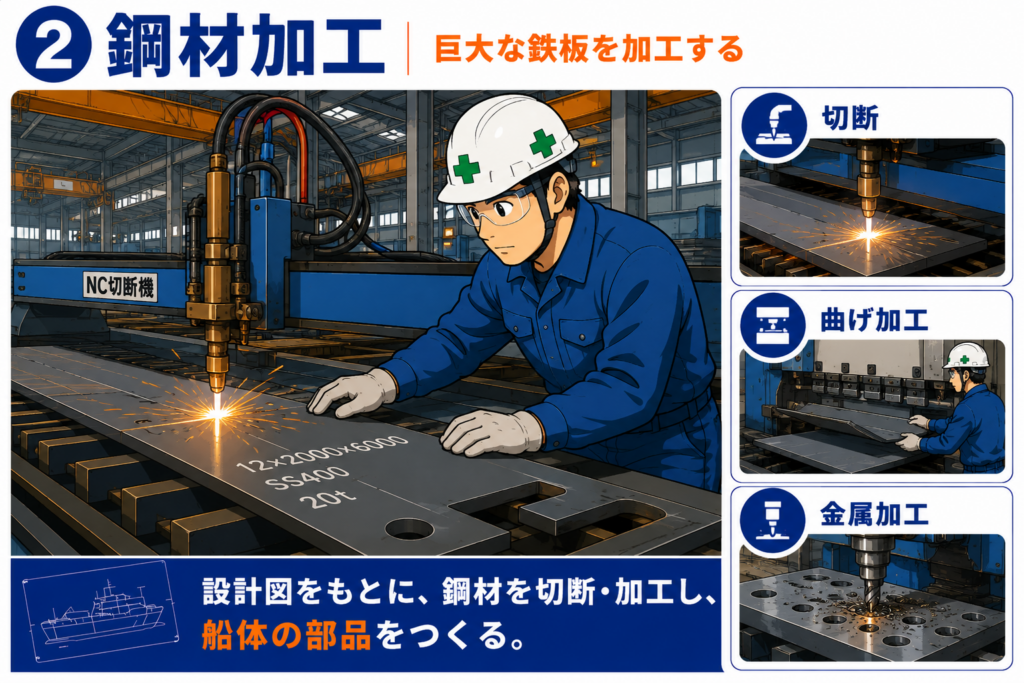 ② 鋼材加工｜巨大な鉄板を加工する