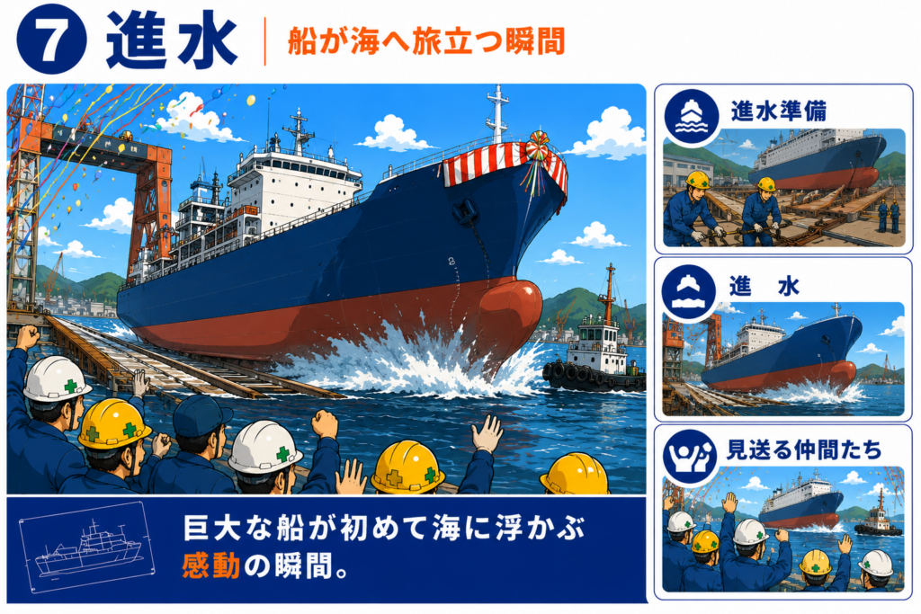 ⑦ 進水｜船が海へ旅立つ瞬間