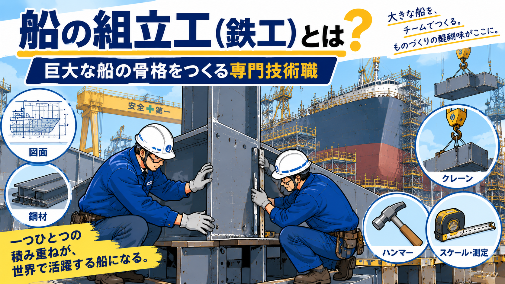 船の組立工（鉄工）とは？仕事内容や身につく資格、広がるキャリアを解説