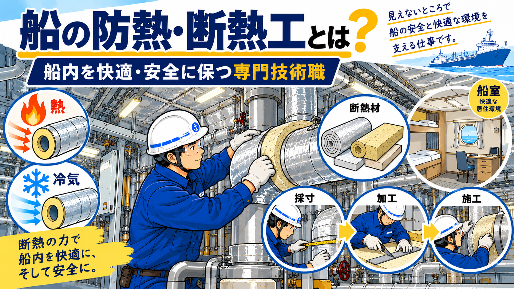 船の防熱・断熱工とは？仕事内容や身につく資格、広がるキャリアを解説