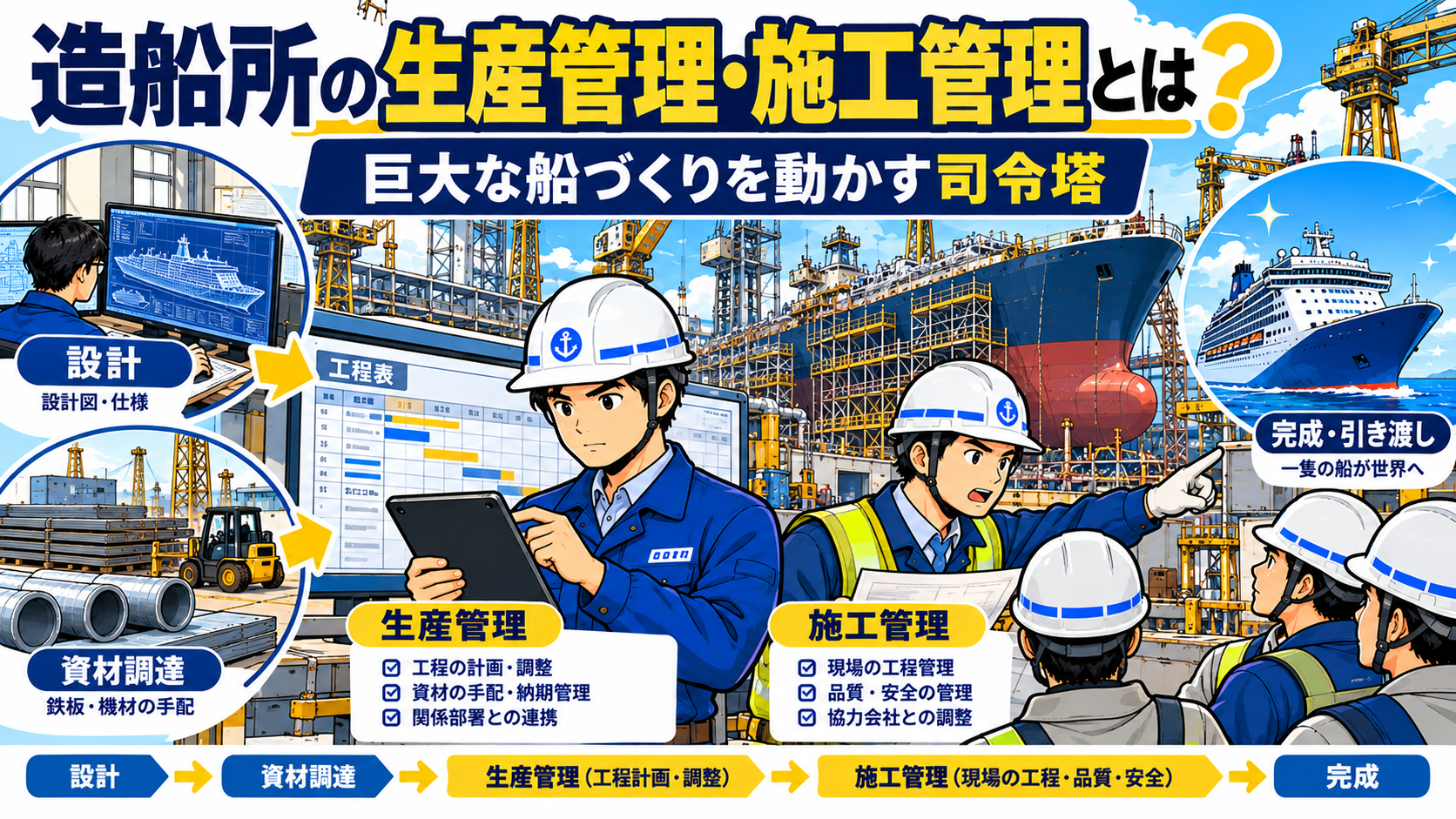 造船所の生産管理・施工管理とは？巨大な船づくりを支える工程管理の仕事