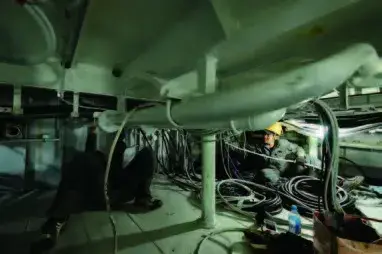 巨大は発電機から電気を供給。